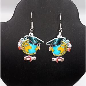 Graduation Globe Earrings Acrylic Teacher Gift School Theme Statement Jewelry